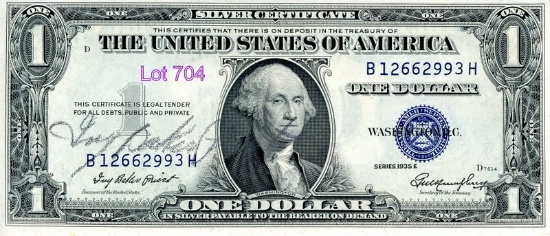 One Dollar Bill, 1935 Series, SN: B12662993H, DOUBLE SIGNED BY GARY PRIEST TREASURER OF THE UNITED S