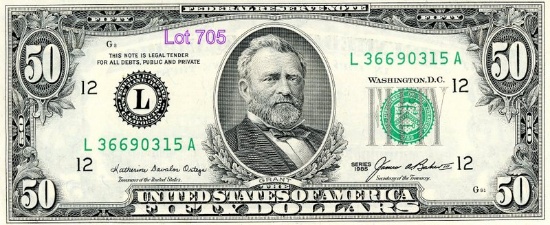 50 Bill, 1985 Series, SN: L36690315A