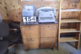 Four Drawer Wood File, IBM Typewriter and Cash Box
