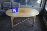 Oval Patio Style Table with Umbrella Hole On Casters-Needs Refinishing