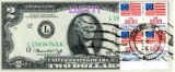 Two Dollar Bills, Stamped and Postmarked the First Day They Were Issued, April 3 1976, !976 Series,