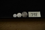 1972 Eisenhower 40% Silver Silver Dollar, 1965 40% Kennedy Half Dollar, 1952 Canadian 40% Silver Qua