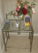 PAIR GLASS NIGHT STANDS AND FLORAL ITEMS