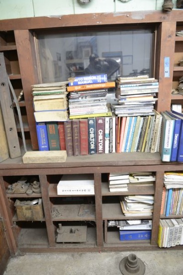 BOOKS, MANUALS AND 6 CUBBY HOLES AND METAL