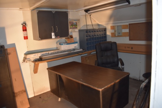 Office contents, desk, filing cabinet, chairs