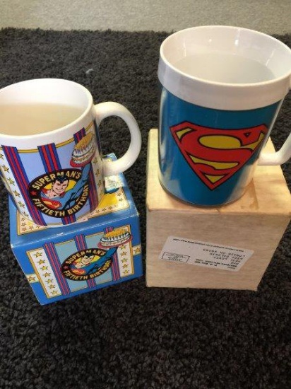 Vintage Superman Mail Away Cup And 50th Birthday Mug Lot