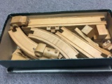 Vintage Box Lot of Wooden Trains With Track