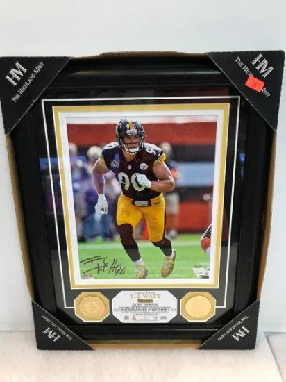 The Highland Mint T.J. Watt Steelers Autographed Photo Coin Set Limited Edition Numbered 3/99