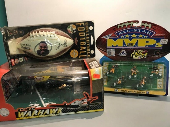 Mixed New Old Stock Football Lot Warhawk Plane, Figures And More