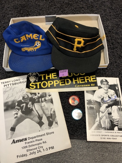 PITTSBURGH SIGNED DICK GROAT, CAPS, AND STEERS MERCH.