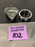 2X SUPERMAN HEAVY STEEL LIGHT UP RING PREMIUM