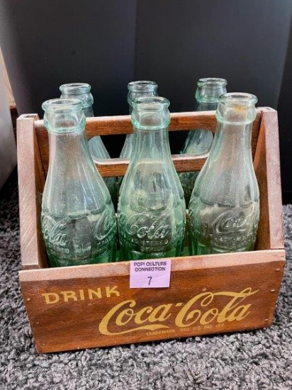 Vintage Coca Cola Wooden 6 Pack Bottle Crate With Bottles