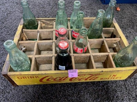 Vintage Coca Cola Wooden Crate And Glass Bottle Lot