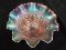 Attributed to Dugan Carnival Glass Ruffled Bowl with Flower Design