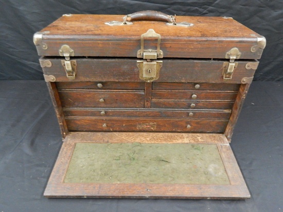 Antique Art Deco Era Oak Machinists Chest