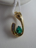 14 Karat Yellow Gold Lab Emerald & Diamond Pendant Slide