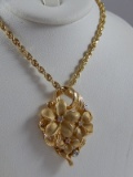 14 Karat Yellow Gold & Diamond Cluster Flower Pendant on 14k gold chain