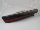 Antique c. 1940's Hand Carved Wood Boat toy Steam Engine Powered