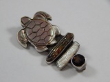 STERLING SILVER Mother of Pearl Turtle Custom Made Combination Pendant/Brooch