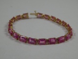 10K Lab Created Pink Stone & Diamond Tennis Bracelet 7-1/4