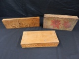 Lot of 3 Wooden Carved Scarf or Hankie Boxes
