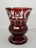 Huge Czech Republic Ruby Cut to Clear Vase