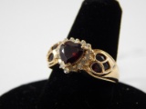 Diamond & Pyrope Garnet Heart Stone Ring set in 14K Yellow Gold