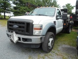 2008 FORD F450 FB DSL, AUTO, 4X4, LIFT GATE, IMT CRANE, MOD 2020 MANUAL OUTRIGGERS, TOP SIDE BOXES, 