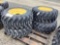 Set of 4 Skid Loader Tires on Wheels, 12-16.5-Yellow