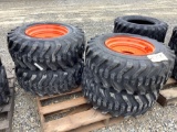 Set of 4 Skid Loader Tires on Wheels, 12-16.5 Orange