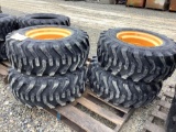 Set of 4 Skid Loader Tires on Wheel, 12-16.5, Yellow