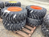 Set of 4 Skid Loader Tires on Wheels, 12-16.5-Orange
