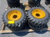 Set of 4 12-16.5 Skid Loader Tires on Wheels - NH/JD