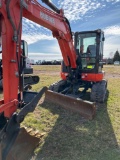 2017 Kubota U55-4, Cab, Heat, AC, Power Angle Blade, Plumbed, Hyd Thumb, Coupler, GP Bucket, SN: