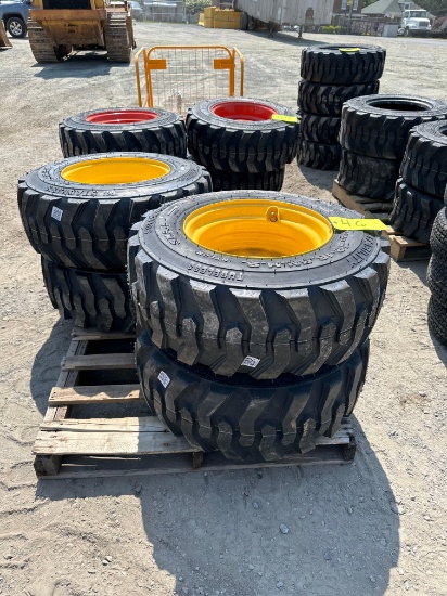 Set of 4 12-16.5 Skid Loader Tires on Wheels, NH/JD