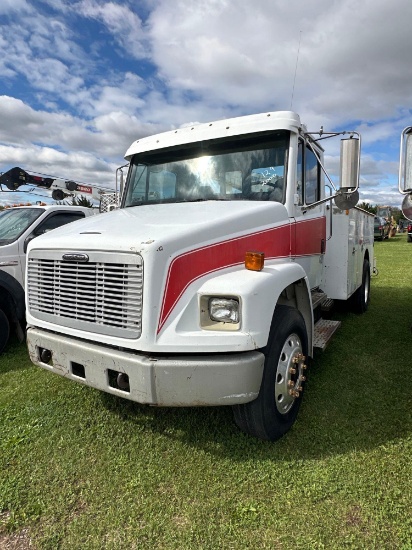 2000 Freightliner Service Truck, CAT Motor, 8 speed, Air Brakes, Auto Crane 8005H Crane, Outriggers,