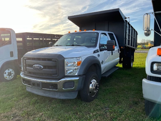 2014 Ford F550 Stake Body Dump, 6.7 DSL, Auto, Crew Cab, 4x4, 12' Body, Barn Doors to Rear, Barn