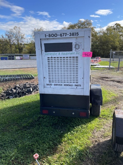 Kelly 70kw Trailer Mount Generator, Pintel Hitch, Mechanical Trailer Brakes, John Deere DSL, SN: