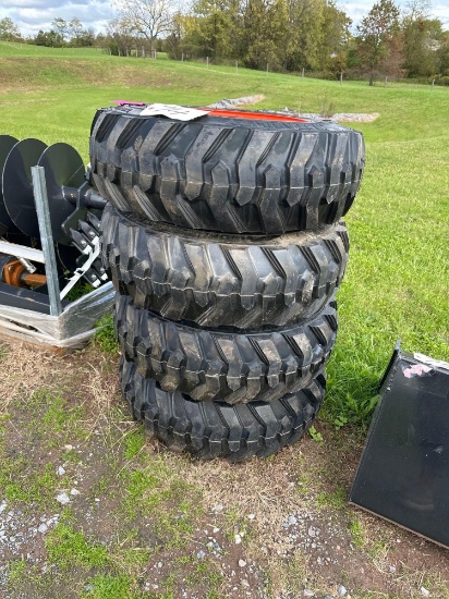 Set of 4 10-16.5 Skid Loader Tires on Bobcat Wheels