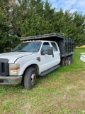2008 Ford F350 Flatbed/Stakebody, 6.4L, Auto, 4 door cab, Hitch receiver, VIN: 1FDWW36R18EA66843,...