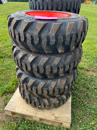 Unused Set of 4 10-16.5 Tires on Wheels for Bobcat