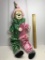 Pretty Porcelain Clown Doll with Plush Body on Swing with Tag
