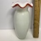White Art Glass Vase with Ruffled Red Edge