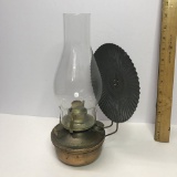 Vintage Copper Oil Lamp with Back Reflector