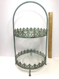 Pretty Antiqued Green Wrought Iron 2-Tier Dessert Server