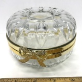 Round Glass Jewelry Box with Gold Bow