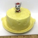 Mid-Century Porcelain Cheese Keeper with Adorable Mouse Popping Out