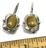Vintage Sterling Silver Earrings with Oval Tiger's Eye Stones