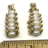 14K Gold Hanging Earrings with Fresh Water Pearls