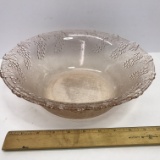 Large Pink Glass Serving Bowl with Grape Design
